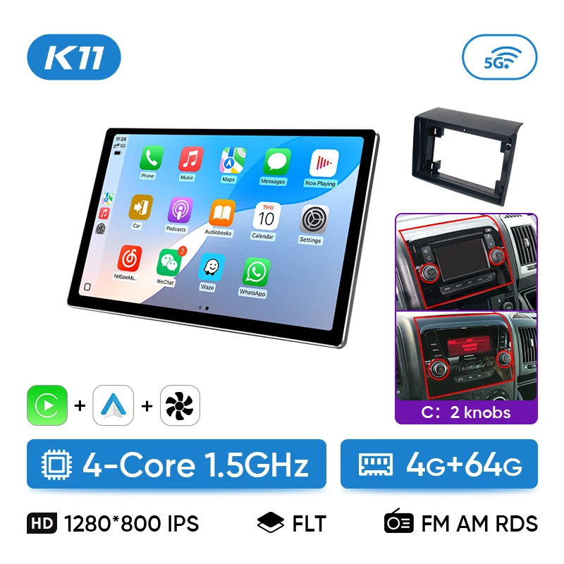 Ainavi 11,8 inch autoradio voor Fiat Ducato, Citroën Jumper, Peugeot Boxer, Dodge Ram 2500, multimedia, draadloze CarPlay, Android Auto