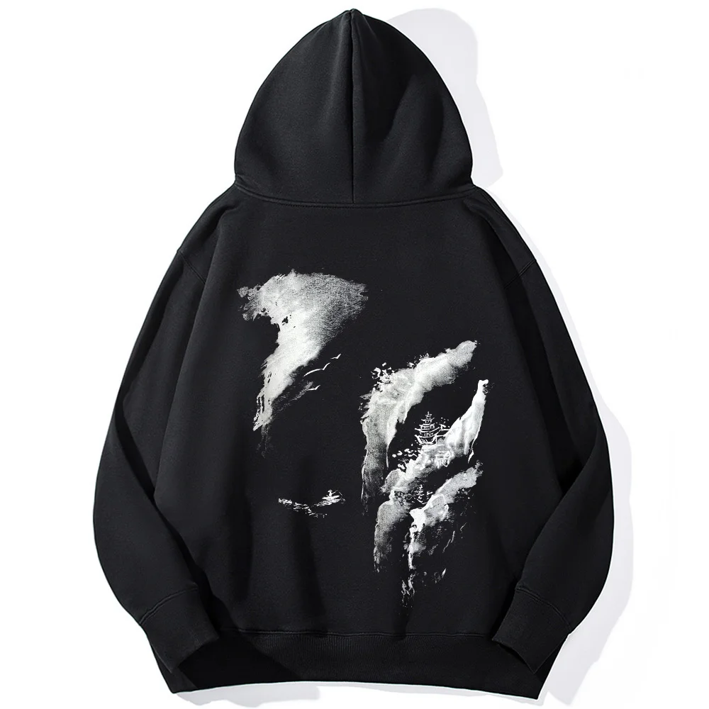 Homens de grandes dimensões streetwear moletom com capuz moletom com capuz de tinta chinesa gráfico velo engrossar pulôver de algodão hip hop roupas unisex