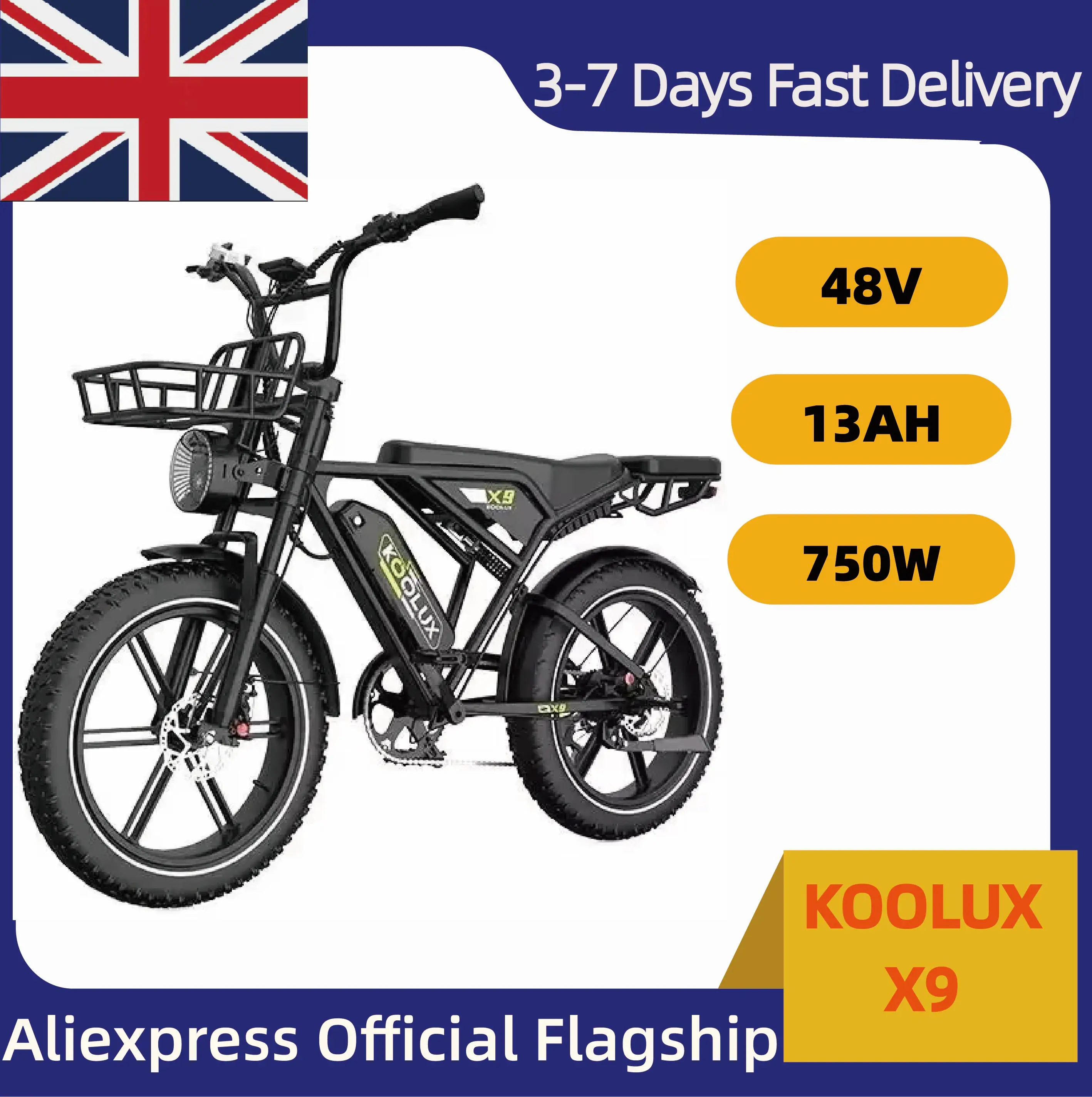 KOOLUX X9 adult E-bike,750W  city ebike，48V13AH Electric Bike，20 lnch Fat Tire E-Mountain bike，Off-road electric bicycle