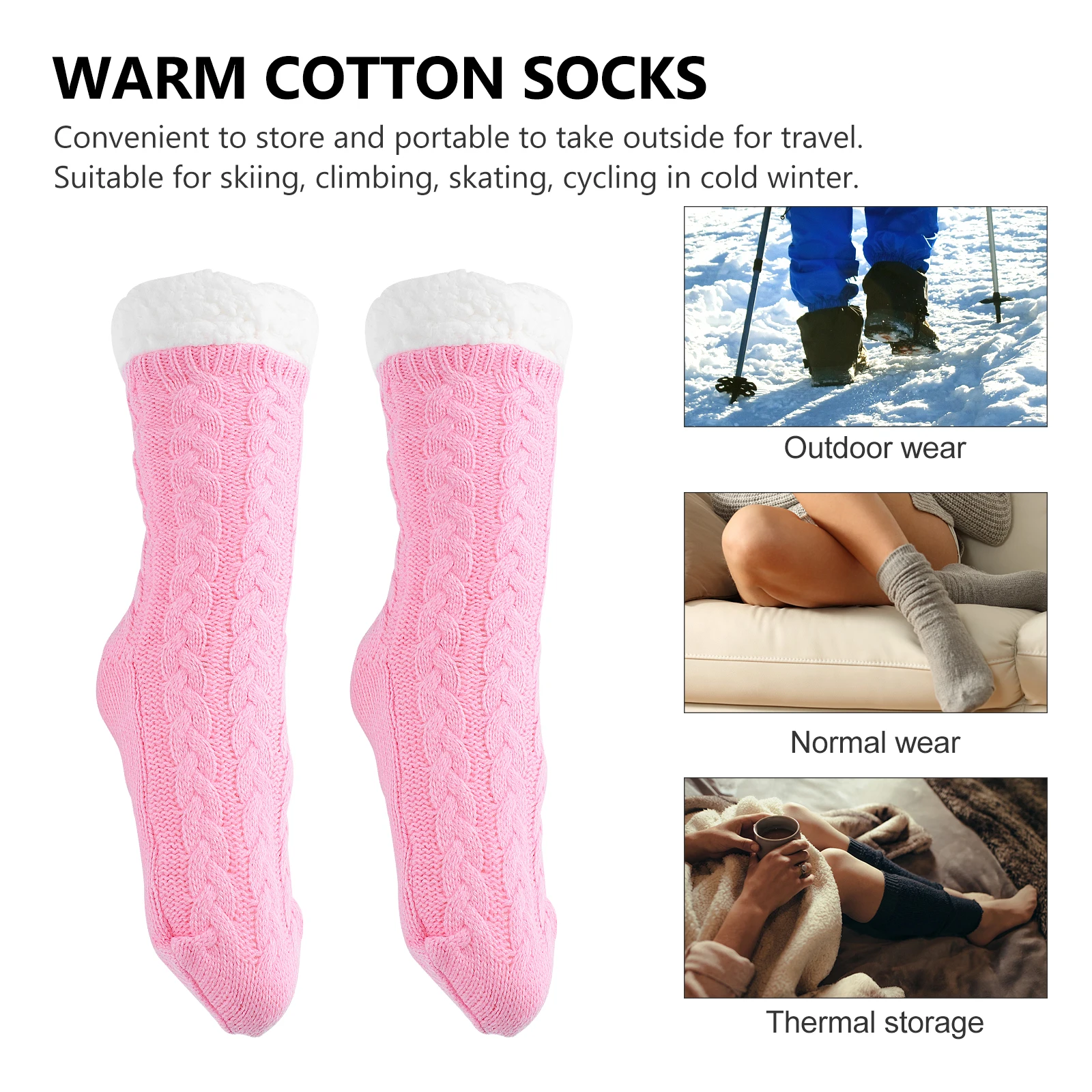 جوارب شتوية متماسكة على الأرض، شباشب مضادة للانزلاق مضافة بالصوف، حامل حراري مريح وردي دافئ #3