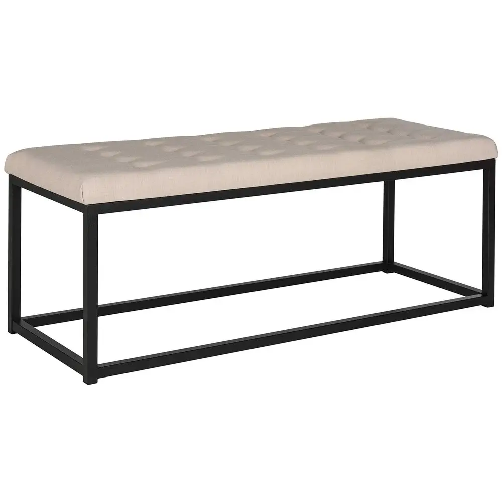 Home Collection Reynolds Beige Tufted Upholstered Accent Bench, Modern ParsonsStyle Open Frame Bench for Bedroom, Entryway or L