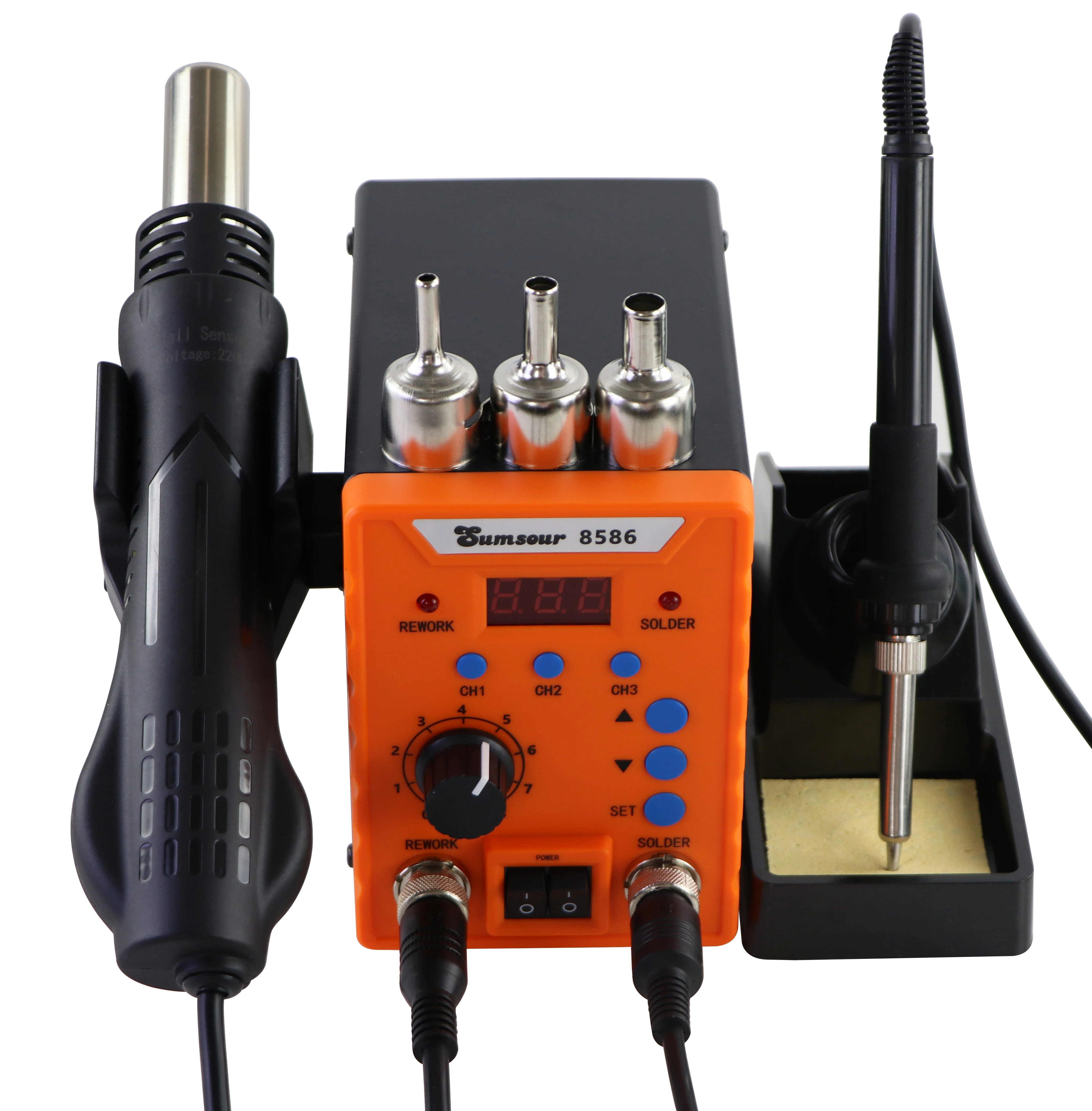 

Sumsour 8586 760W 2 in 1 Digital Display SMD Soldering Rework Station Hot Air Gun Solder Iron Welding Desoldering Repair Tools