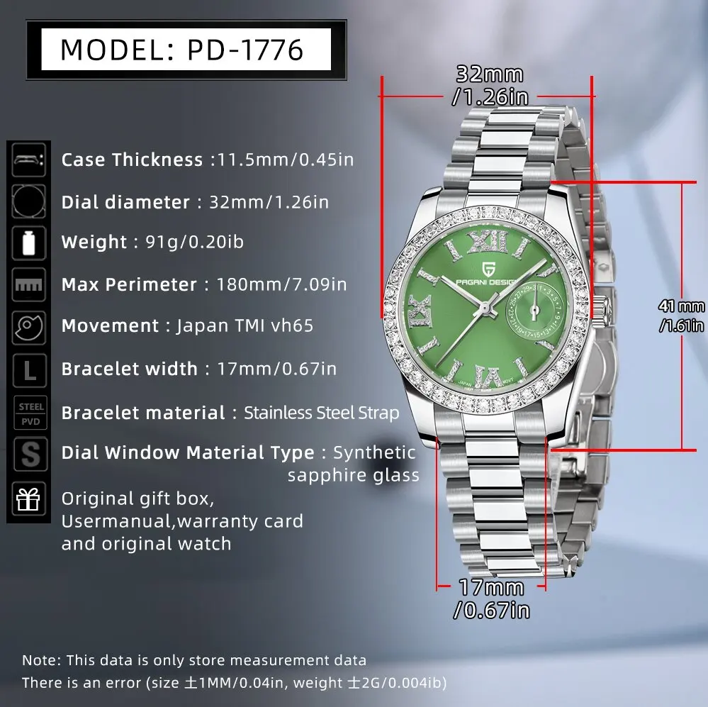 PAGANI DESIGN Trendy Ladies Quartz Watch Light Luxury Daily Roman Hour Scale VH65 Sapphire Crystal Calendar 10Bar Diving Clock view 6