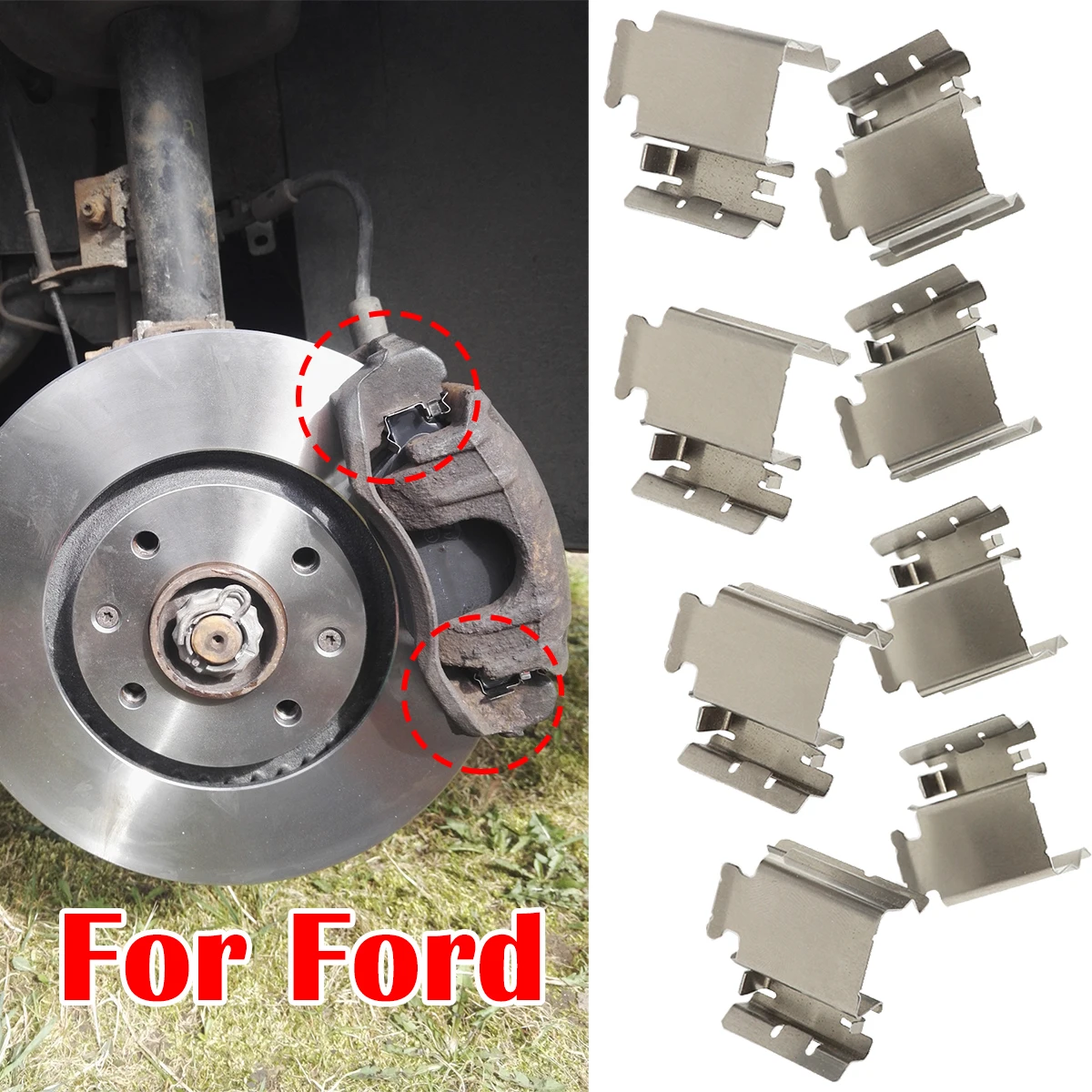 

8pc Car Brake Pad Fitting Shoe Hardware Shims Repair Kit Accessories Fit For Ford ESCORT TOURNEO CUSTOM TRANSIT GEELY EMGRAND
