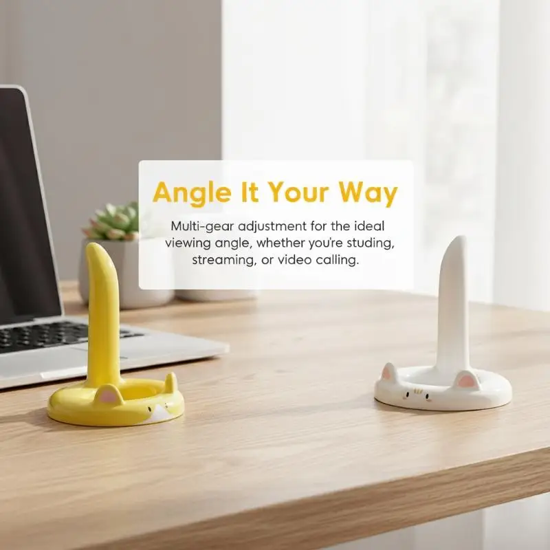 

Cartoon Cat Adjustable Angle Phone Holder for Desktop and Tablet Versatile Use for Study and Work
