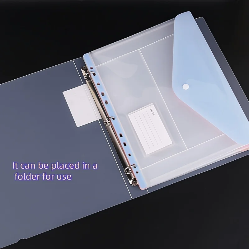 6pcs Plastic Envelopes Binder Pocket 11 Holes Expandable Binder Folders for 2/3/4 Ring Document Pouch with Snap Button