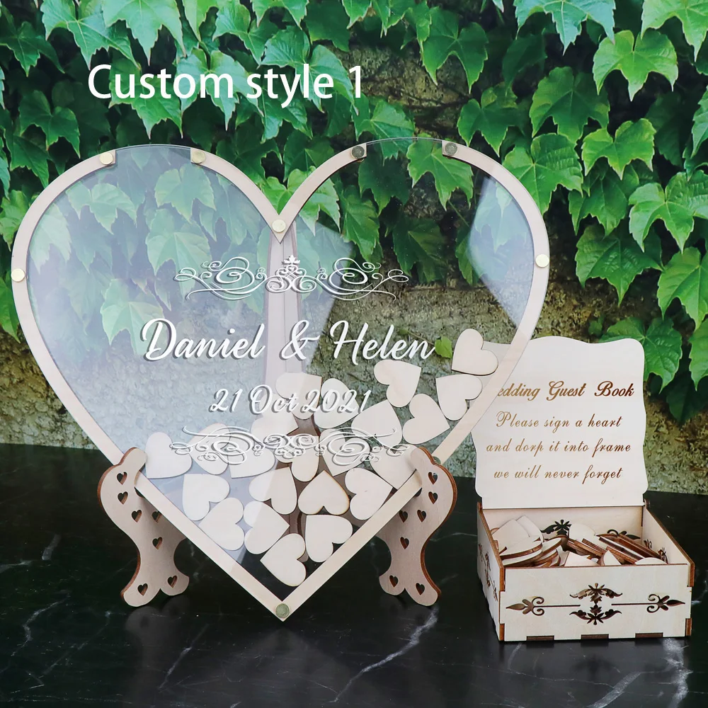 Custom Heart Unique Wedding Guest Book Decoration Memory Personalized Name Drop Box Signature Acrylic Guest Book Alternative