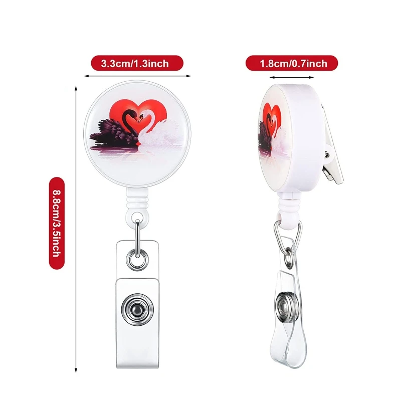 Kawaii วาเลนไทน์ Badge Reel พร้อมคลิปจระเข้ Retractable ID Card ผู้ถือป้าย