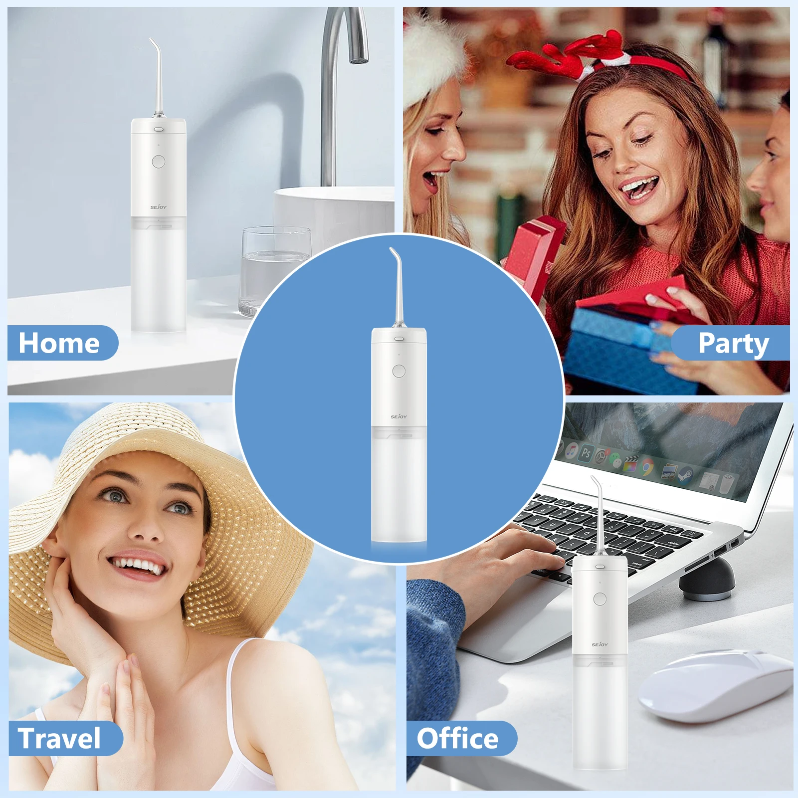 SEJOY جهاز ري الفم الكهربائي جهاز تنظيف الأسنان بالماء للأسنان جهاز ري الفم المحمول القابل لإعادة الشحن منظف الأسنان المحمول