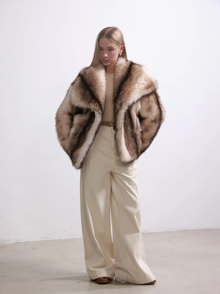 Otoño Invierno nuevo abrigo de piel de viento de Granero Sle joven suelto cuello azul marino mujer Faion cálido Thiened poliéster largo S...