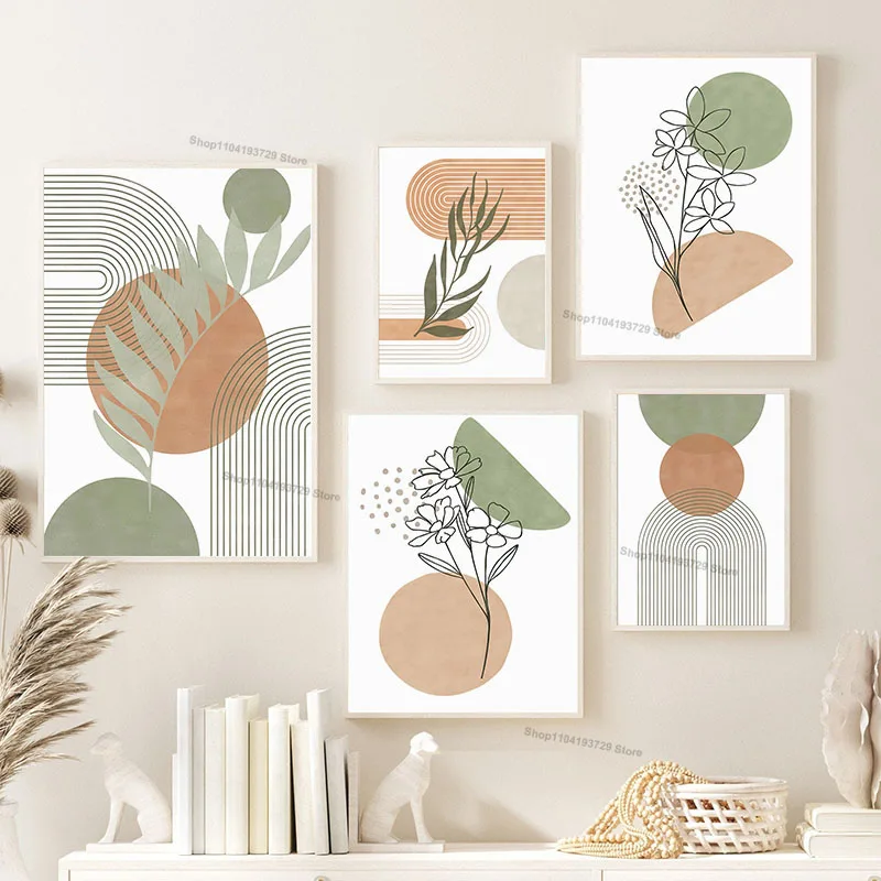 Boho Lines Leaf Sun Flower Geometry Wall Art Canvas Painting Abstract  Posters And Prints Pictures Living Room Office Home Decor