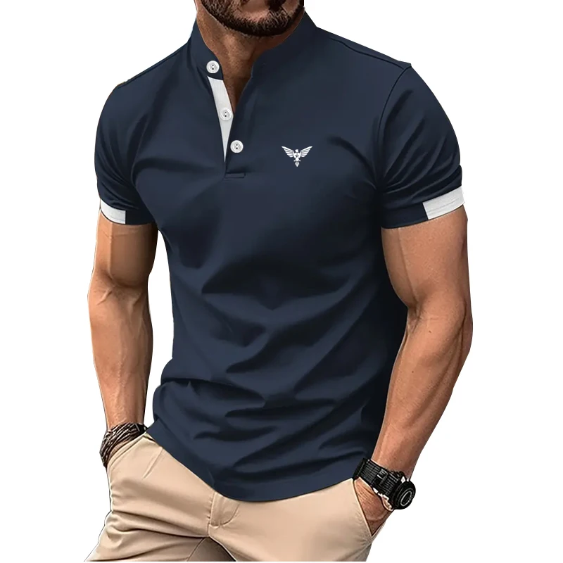 

Men Clothes New Fashion Short Sleeve Stand Collar Pure Color Polo Shirt Men Summer Simple Style Quick Drying Polyester Polo