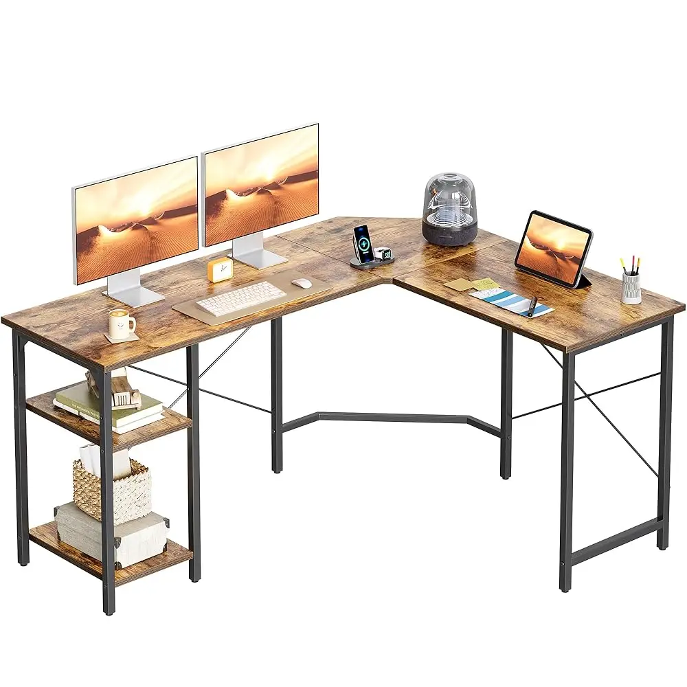 

L Shaped Computer Desk, 59"" Reversible Corner Desk With Storage Shelves, Home Office Desk For Writing Gaming Study, Rustic