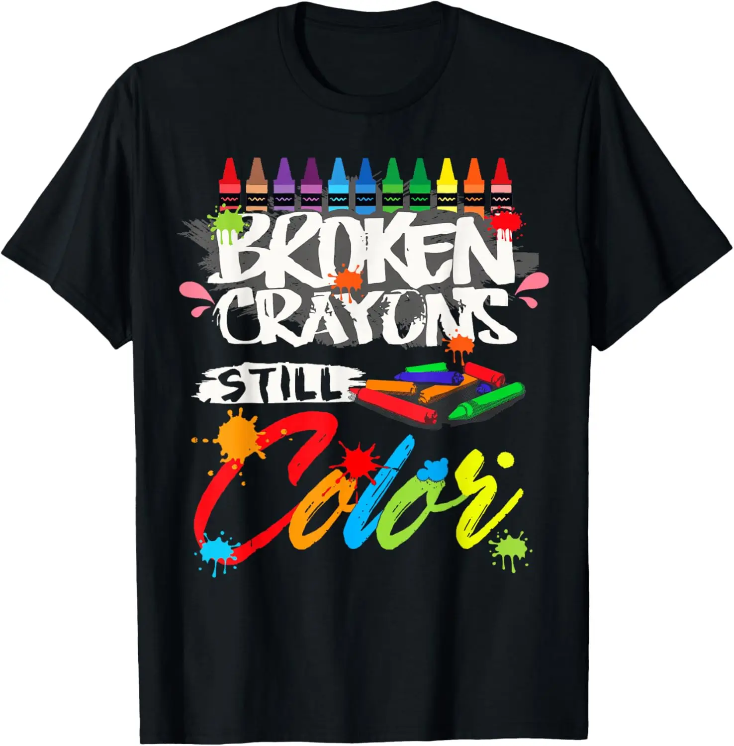 Broken Crayons Still Color Shirt Mental Health Awareness T-Shirt 100% Cotton Trendy Y2K Short-Sleeve Tee – Soft, Quick-Drying, & Moisture-Wicking; Ideal for Sports or Casual Wear; Great Gift for Christmas or Halloween.