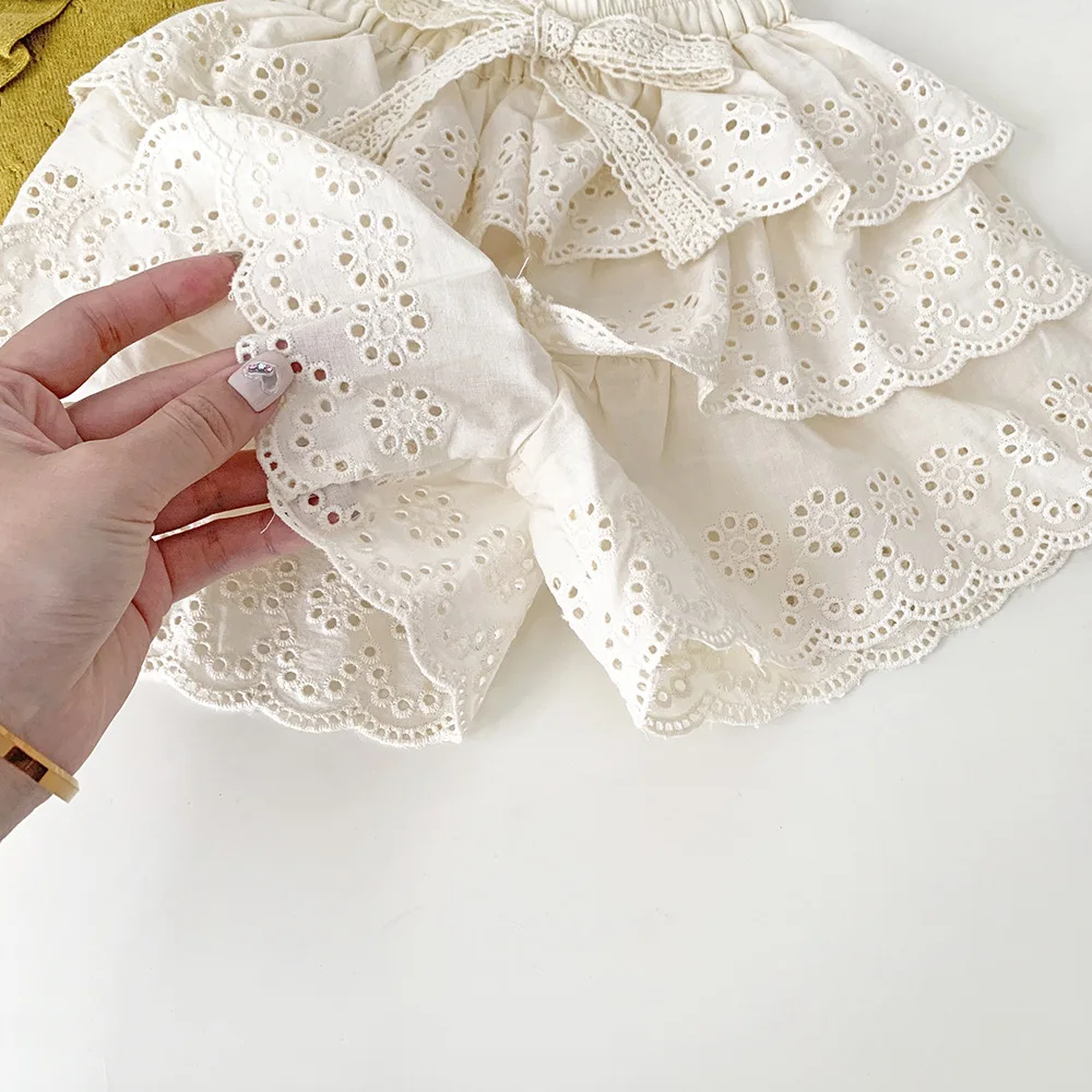 

Cake Culottes Summer Fashion Simple Cute Sweet All-match Buttful Knot Hollow Cake Culottes Kids Clothes