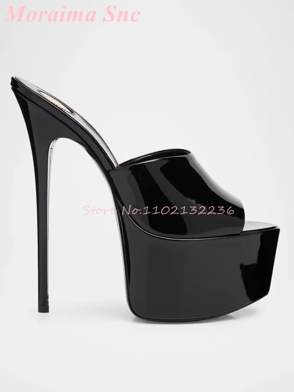 Patent Leather Peep Toe Platform Stiletto Mule Heels Slip On Super Slim High Heel Nightclub Parties Dating Nights Glam Evening