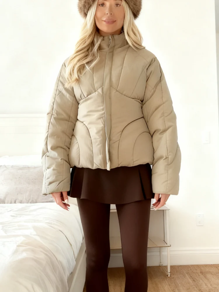 

Winter Waist-cinching Jacket Puffer Coats Trendy Warm Cotton Coat Casual Tops Daily Outfits Lightweight Padded Jackets Outwear