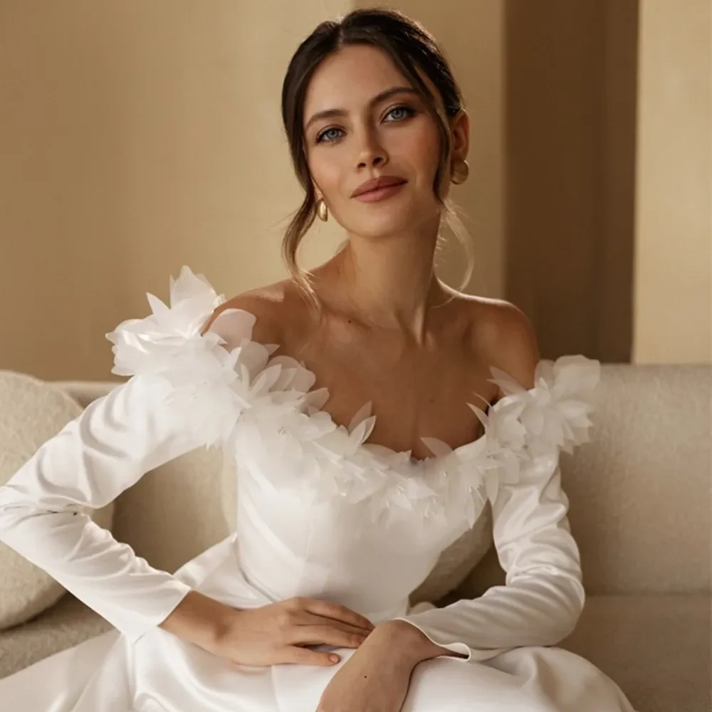 Charming Sexy Strapless A-Line Wedding Dresses Off the Shoulder Long Sleeves Bridal party Gowns Custom Made Vestidos De Noiva