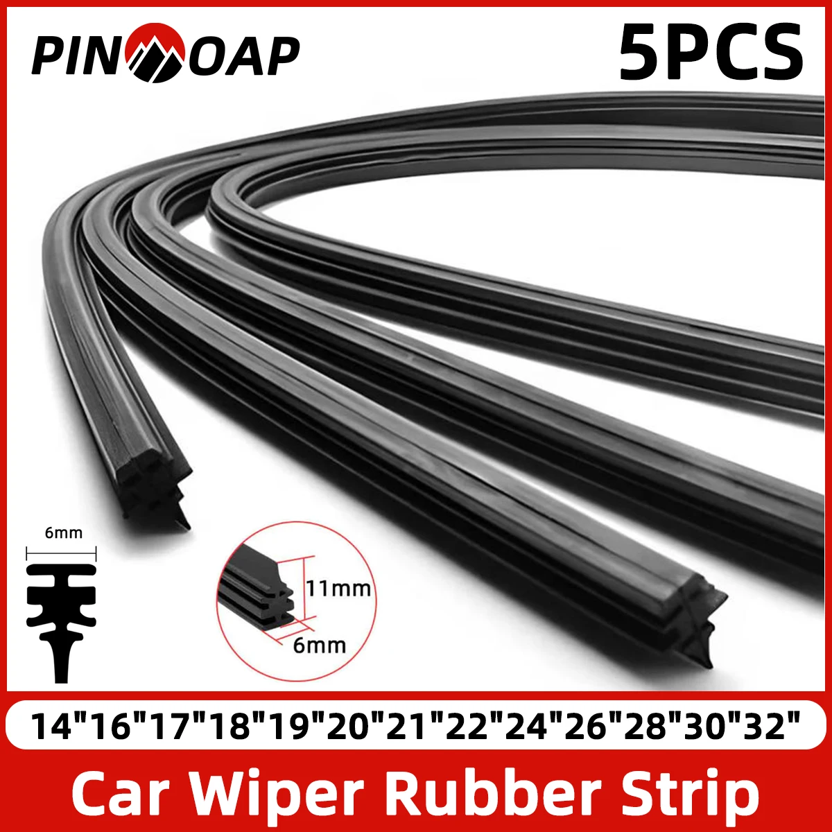 

PINMOAP 5PCS Car Wiper Rubber Strip Natural Rubber Wiper Replacement Part Can Be Cut High-Definition Silent Durable Car Parts