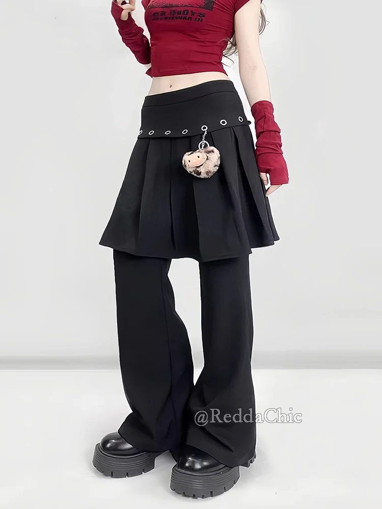 REDDACHiC Eyelet Skirt Women Dress Pants Going Out Plain Clean Fit Bootcut Smocked Suit Trousers Simple Trendy Everyday Wear