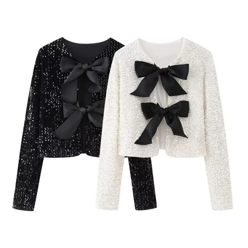 2025 Winter New Women's Fashion Jacket with European and American Style Versatile Butterfly Knot and Sparkling Short Coat