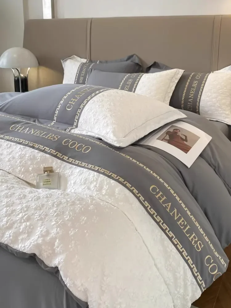 Light luxury high sense 1 pure cotton bed sheet four-piece set cotton naked sleeping quilt cover bedding