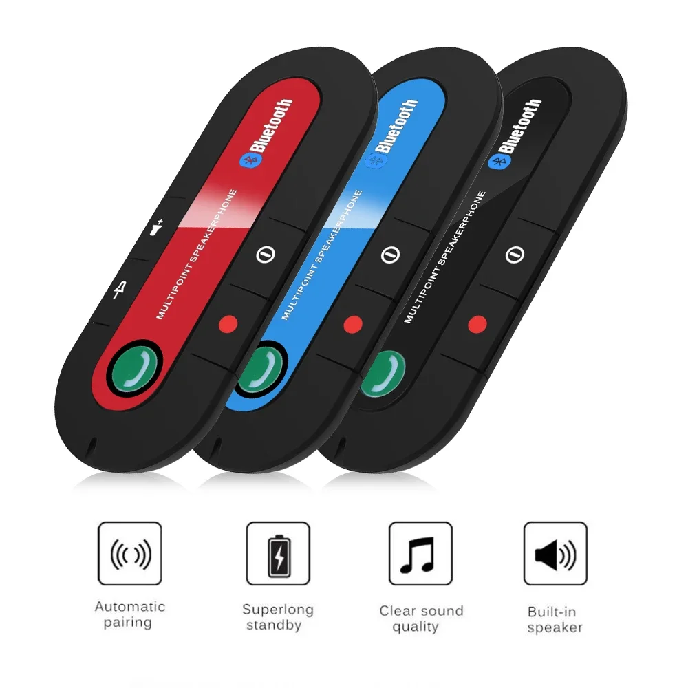 Car Sun Visor Clip Handsfree Bluetooth Speakerphone Audio Mp3 Music Player Wireless Handsfree Car Kit Speaker Adapter for Phone