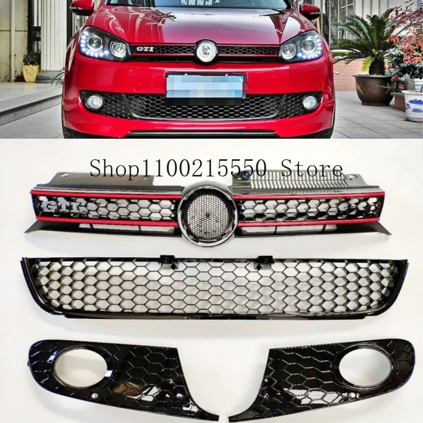 

ABS Honeycomb Meshed Racing Grill Front Bumper Upper Lower Grille Side Fog Light Cover For Volkswagen Golf 6 MK6 Not GTI