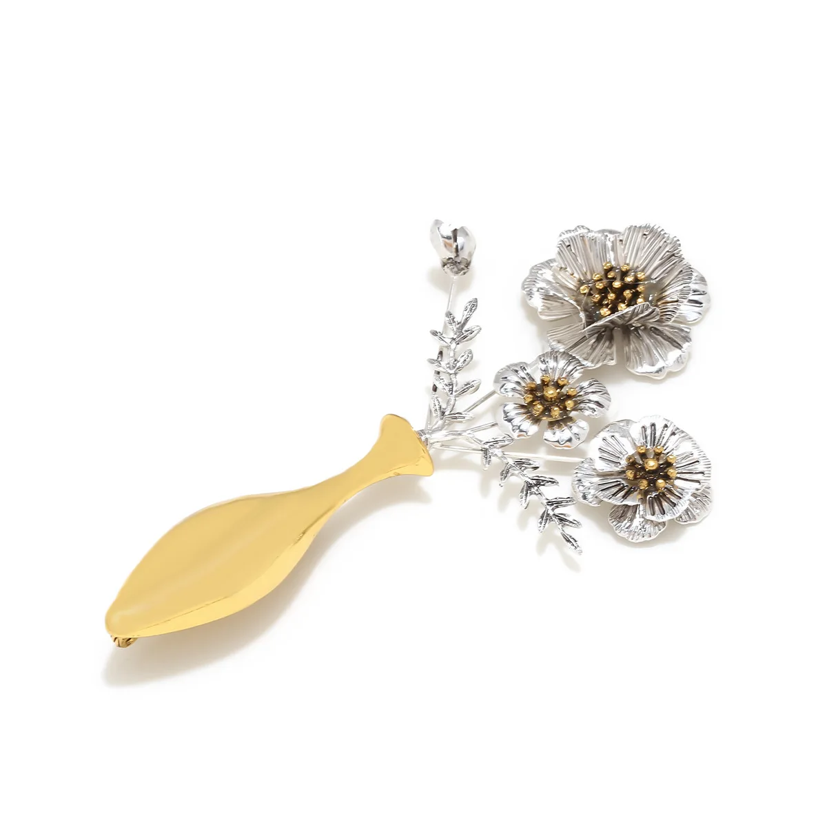 Exaggerated design sense alloy vase flower brooch retro vase pin brooch female source