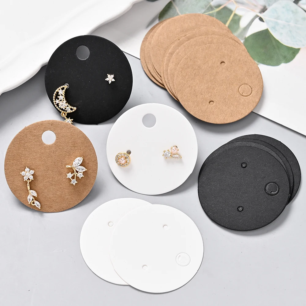100 Stück Runde Ohrring-Displaykarten mit Ziplock-Beutel, 4cm Papierkarten und Klaren OPP-Plastikbeuteln für Ohrring-Schmuckverpackungen – Detail 2