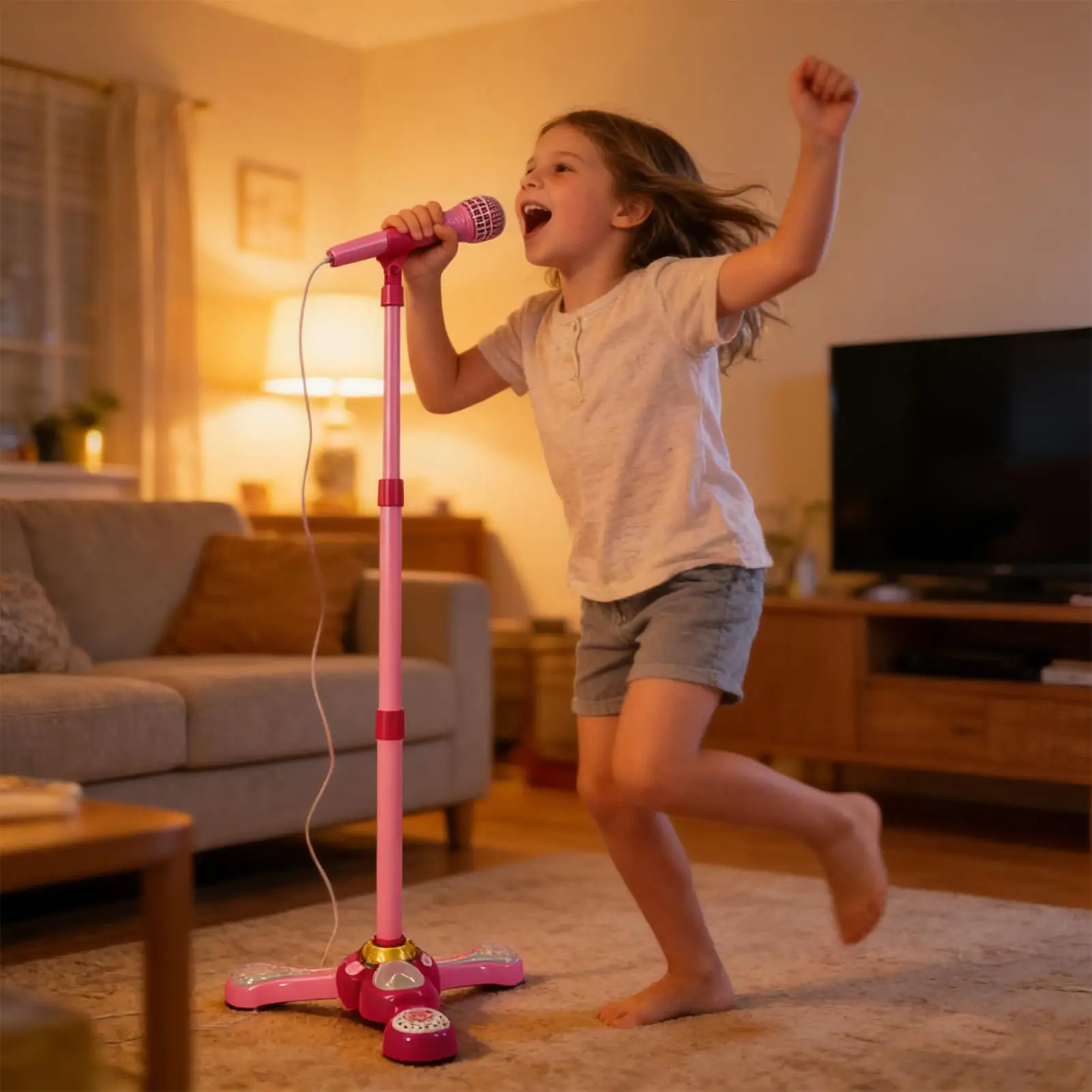 Microfono e supporto per bambini Luci colorate Macchina per karaoke Microfono musicale per bambini per cantare per bambini Aula per ragazze