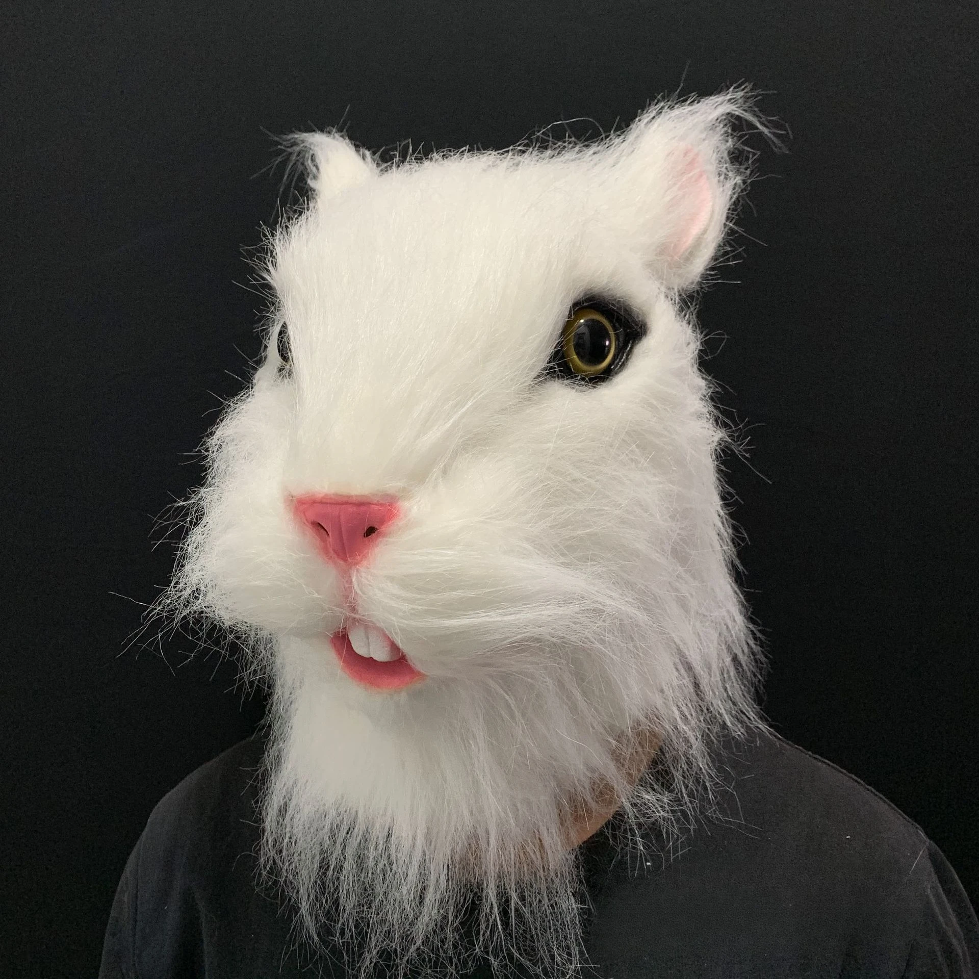 Super Cute Black & White Cat Masques Latex Squirrel Mask Halloween Cosplay Animal Headgear Masks Simulation Hair White Cat Mask