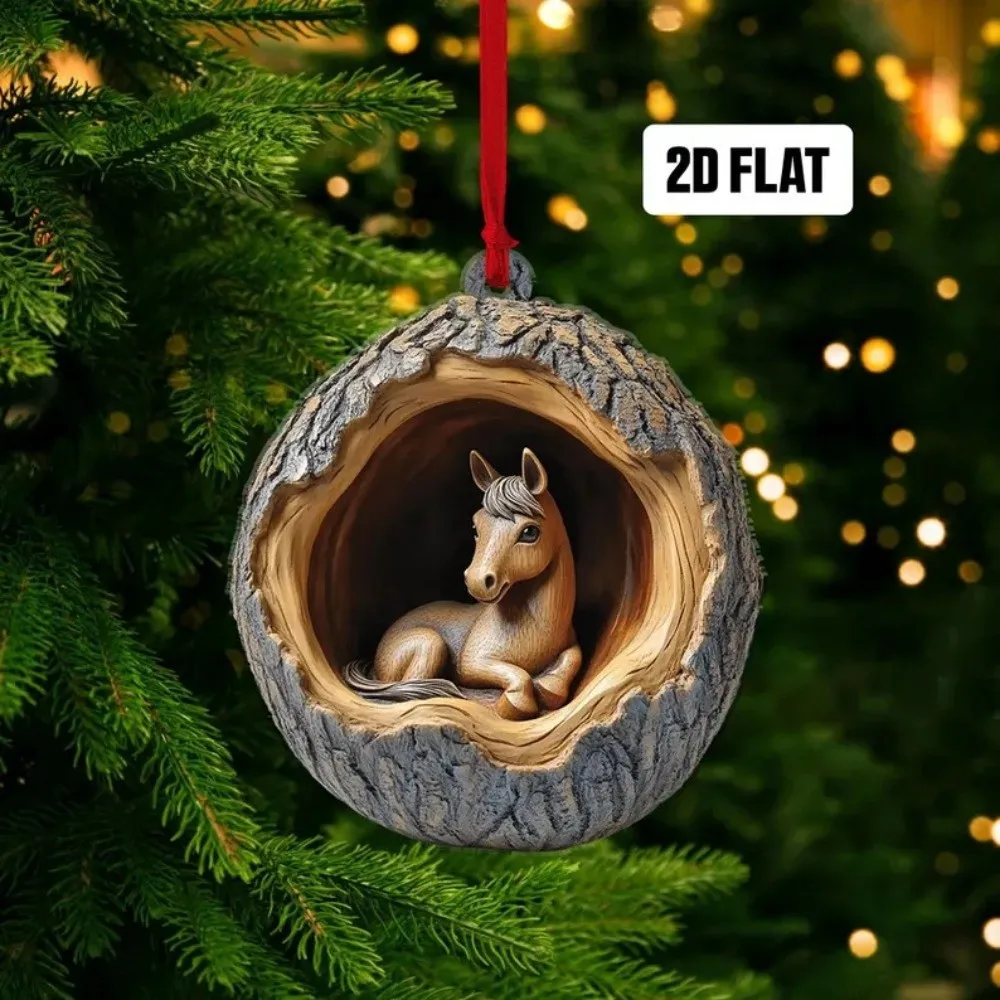 

2D Flat Horse Pendant Owl Cartoon Acrylic Pony Christmas Decoration Forest Animal Hanging Decoration Animal-shaped Pendant Car