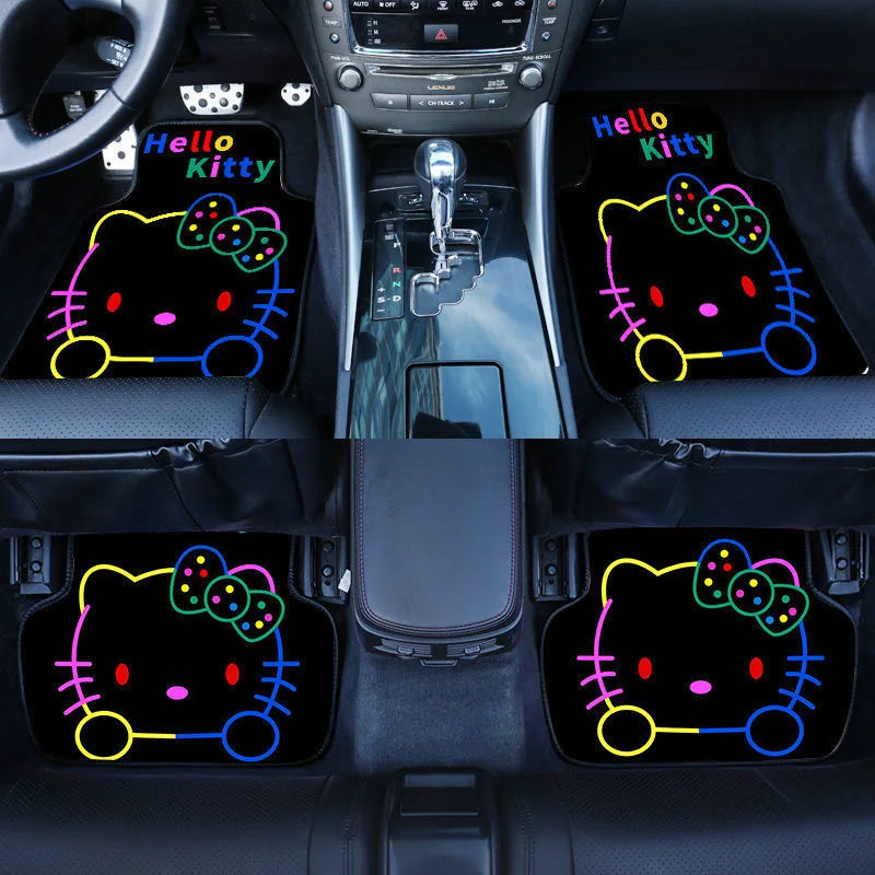 Anime Cartoon Car Decoration Kawaii Kt Cat Cinnamoroll Kuromi Car Floor Mats Fully Surrounded Universal Floor Mat Car Interior