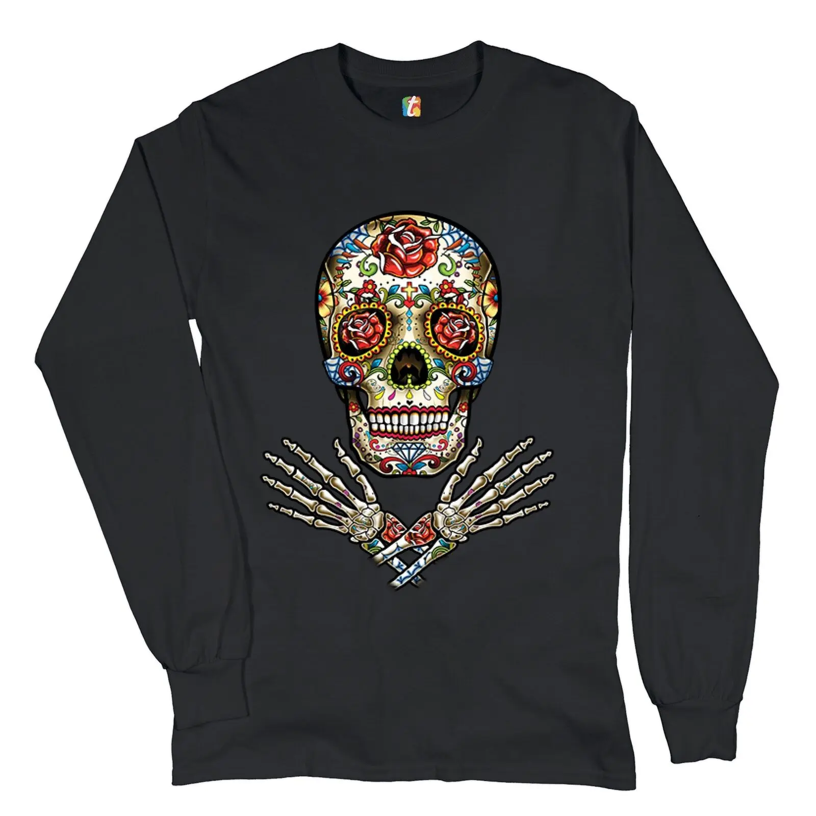 

Calavera Arms Crossed Long Sleeve T-shirt Dia de los Muertos Day of the Dead