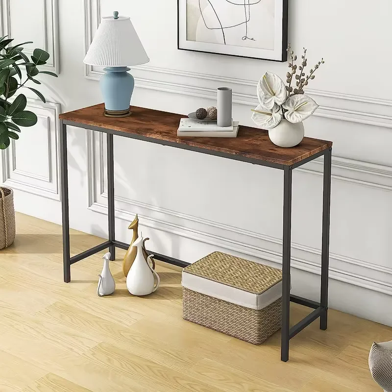 Narrow Rustic Brown Black Console Table Thin Sofa Table Side Display Table for Hallway Living Room Storage Racks Shelving