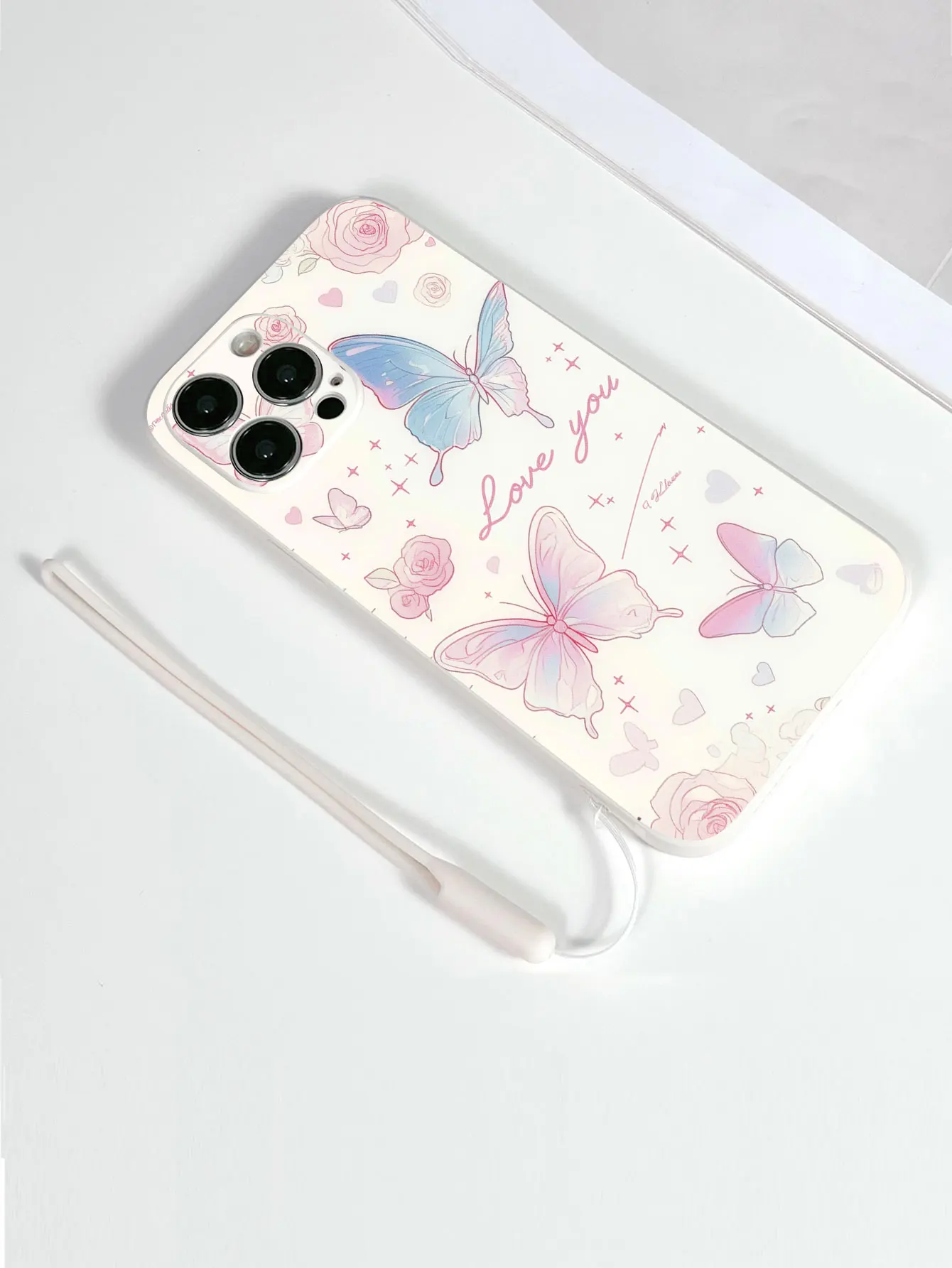 Custodia per telefono con cordino in silicone liquido quadrato di lusso con motivo a farfalla per iPhone 17 Pro Max 16 Plus 15 Pro 17Pro Cover posteriore Funda