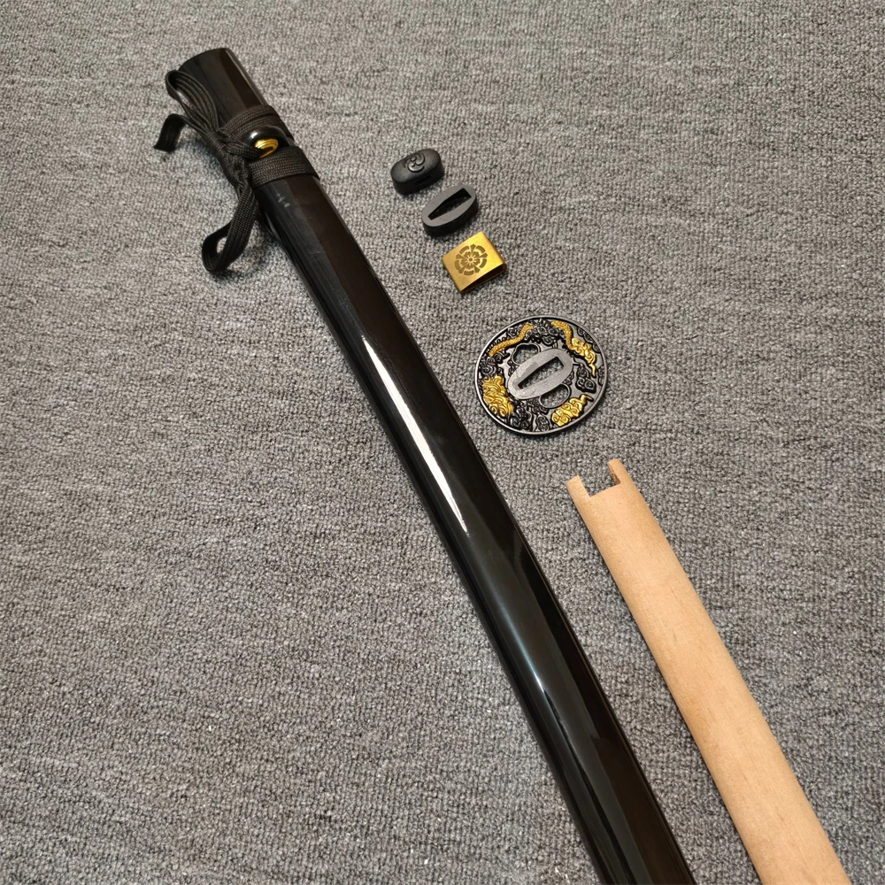 A Set Good Wooden Tsuka Handle Tsuba Handguard Brass Habaki Seppa Hardwood Sheath For Real Samurai Katana Wakizashi Sword Fittin - view 2