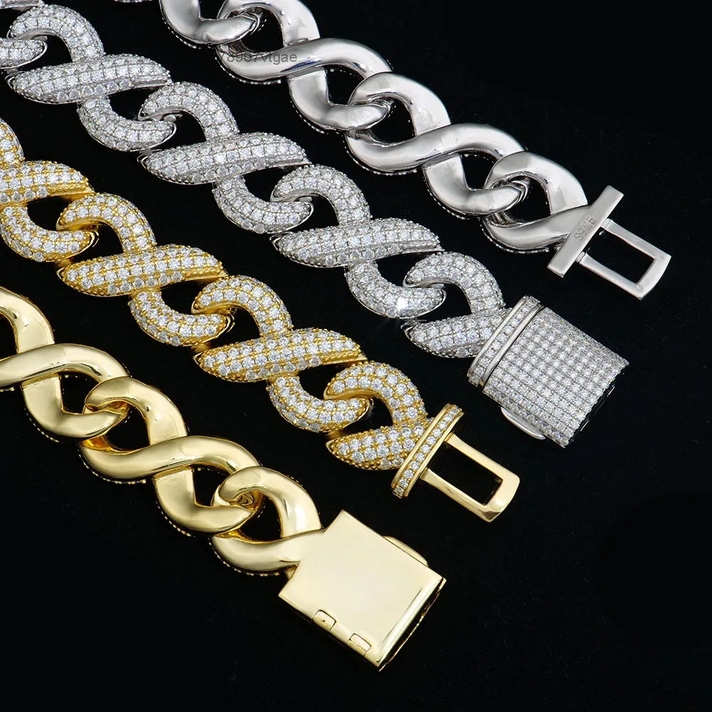 Quality Top Amazing Wonderful Big Size No.8 Style Hip Hop 925 Sterling Silver VVS.Moissanite Cuban Link Chain Necklaces for Men.