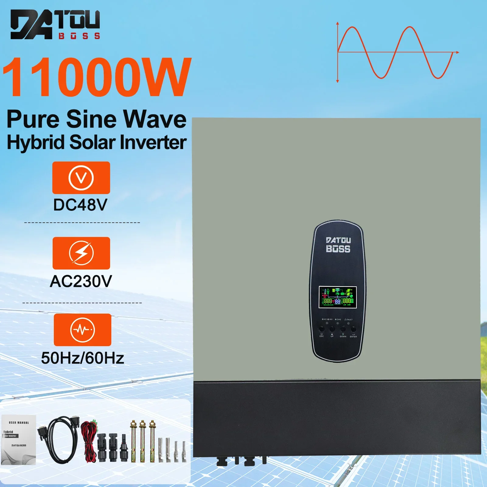 DATvissed-Onduleur solaire hybride pour touristes, contrôleur de charge solaire, BOSS On Off Grid, MPPT, 11KW, 48V, Long Max 500VDC, 150A