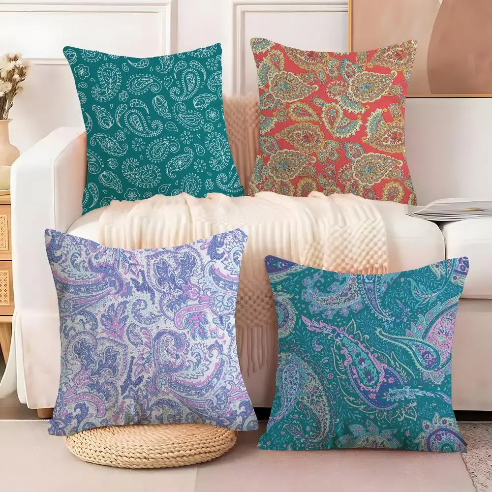 Paisley Bandana Pattern Cushion Cover Case Anti-dustmite Pillowcase Invisible zipper silky short plush Sofa cushion cover