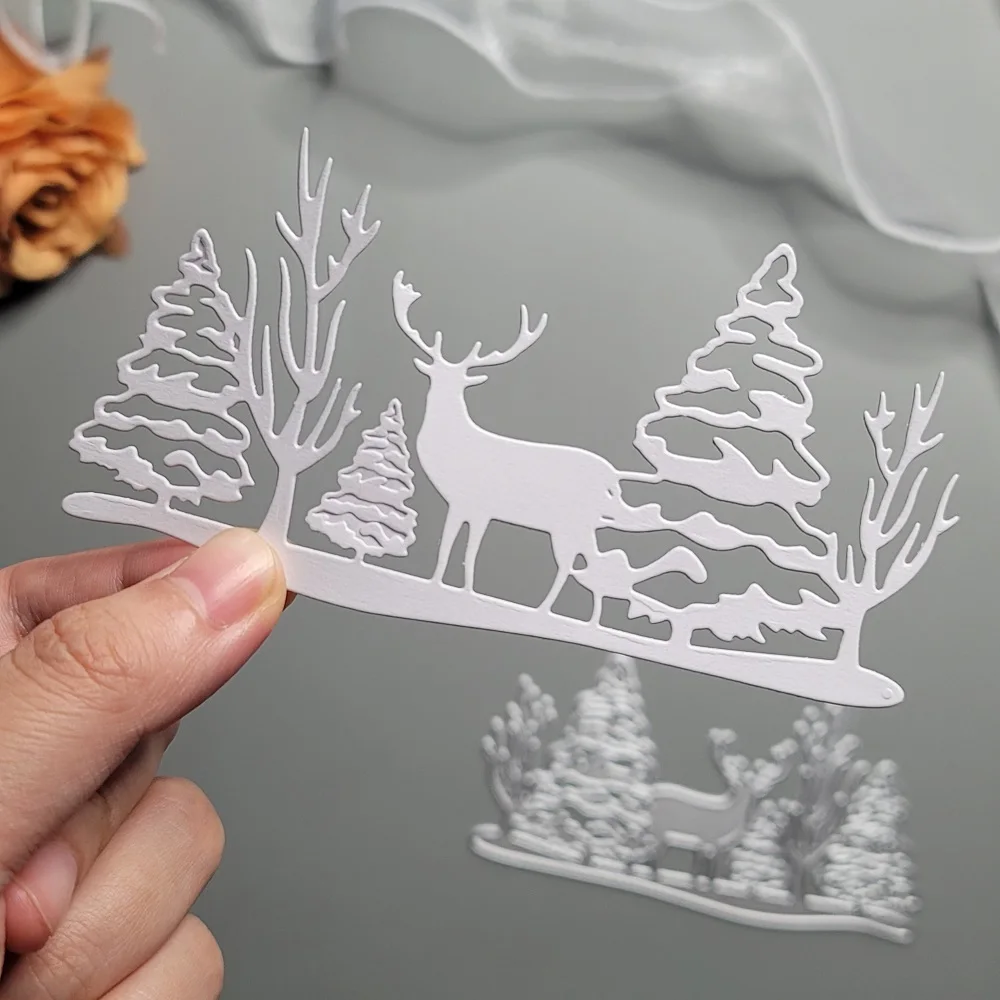 Christmas Deer and Tree Metal Cutting Dies for Scrapbooking DIY Album Educational Embossing Greeting Card Die Cuts Christmas