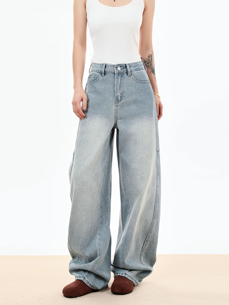 

American Retro Loose Straight Leg Jeans Women Summer High Rise Street Waed Wide Leg Floor Length Pants Casual Loose Fit