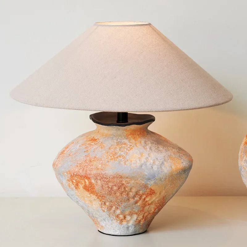 New Chinese ceramic table lamp wabi sandy wind retro living room bedroom bedside lamp creative