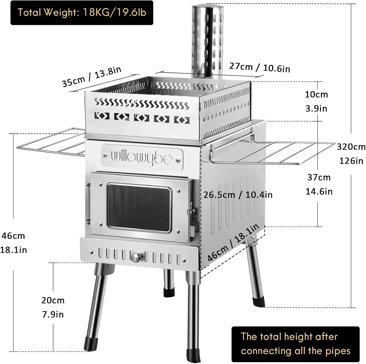 WillowyBe المحمولة التخييم موقد الخشب في الهواء الطلق ساونا خيمة ساخنة صاروخ موقد سخان للتسلق والساونا الجافة مع الأصدقاء