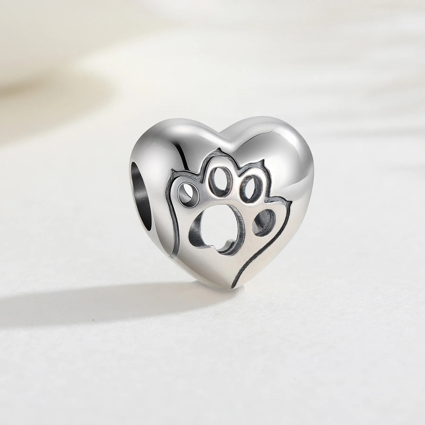 925 Sterling Silver Heart & Paw Print Charm Cut-Out Pet Design Bead Fit Original Charm Bracelet Pet Lover Jewelry Gift For Women