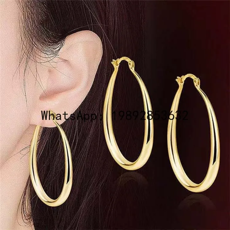 

Alloy fashionable silver-plated smooth hoop earrings - creative european and american statement earrings