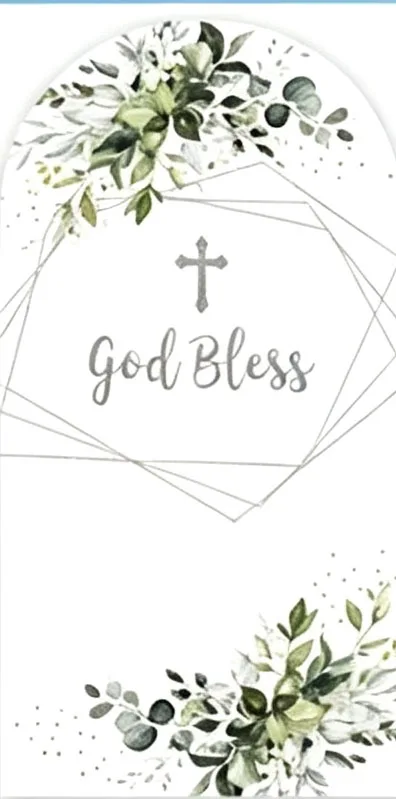 Custom Double-Sided Baptism Baby Shower Arch Backdrop Cover God Bless Christening Greenery Flowers Birthday Party Photography