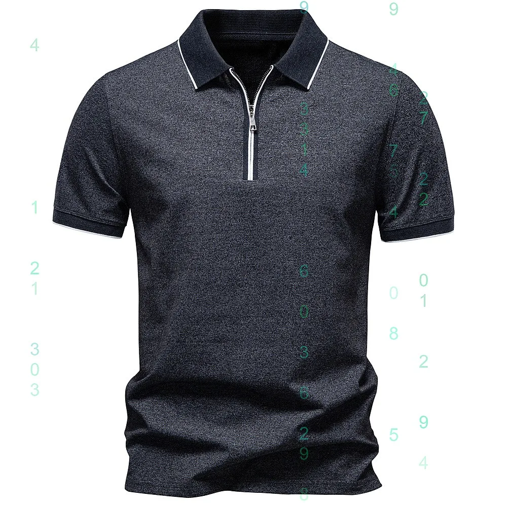 

2026 Spring Summer Mens Short Sleeve Polo Shirts Turn Down Collar Zip Business Casual Tees Tops