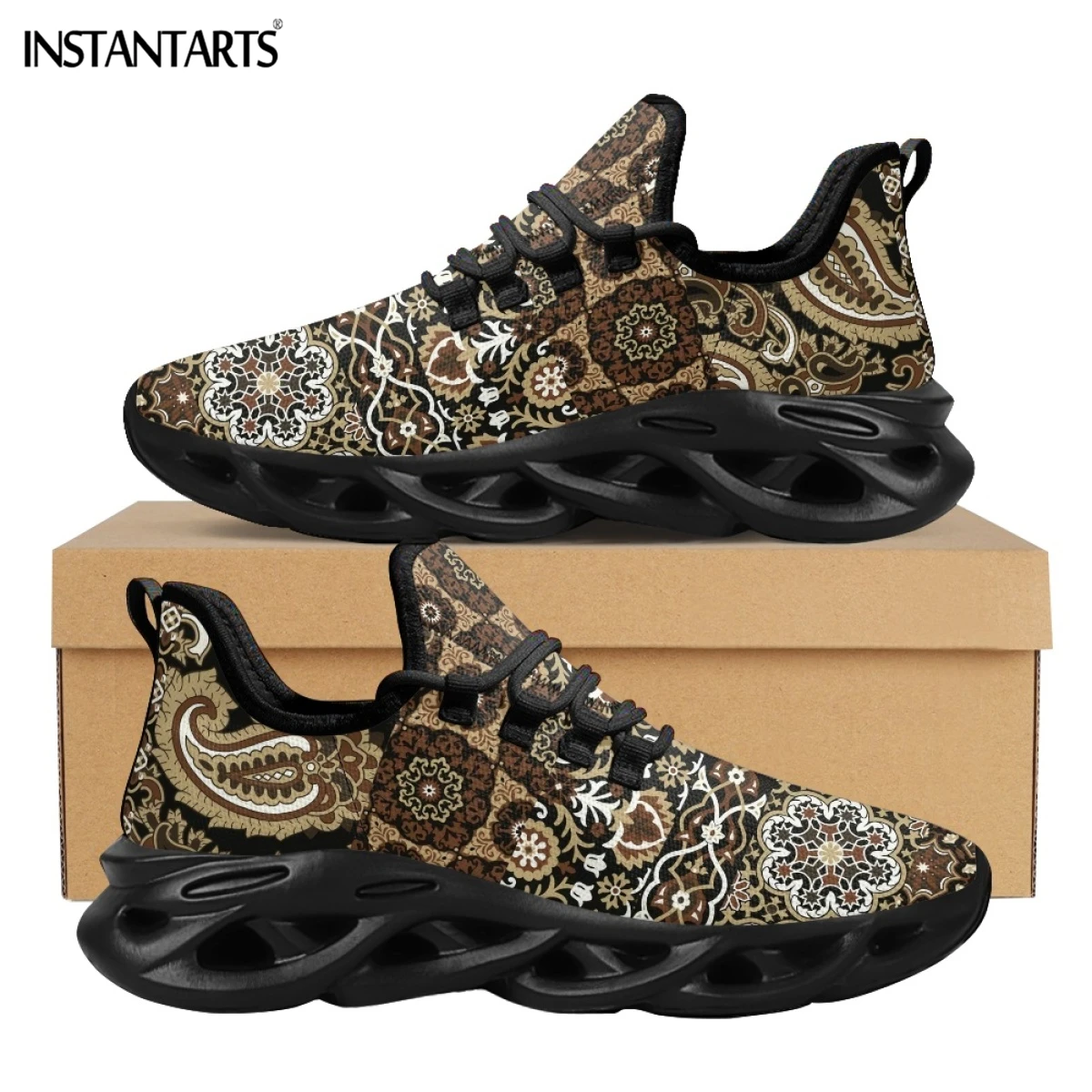 INSTANTARTS Paisley Mesh Sneakers for Women Casual Platform Shoes Indian Art Painting Pattern Lady Walking Shoes Zapatos Mujer